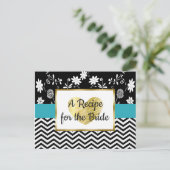 Zwarte, blauwe gouden streep Floral Wedding Recipe Briefkaart (Staand voorkant)