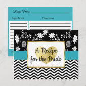 Zwarte, blauwe gouden streep Floral Wedding Recipe Briefkaart (Voorkant / Achterkant)