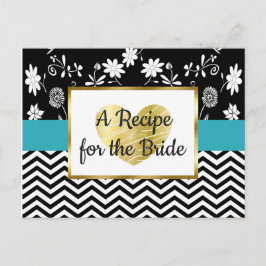Zwarte, blauwe gouden streep Floral Wedding Recipe Briefkaart