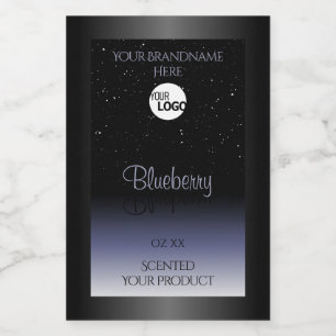 Zwarte Blauwe Gradiënt Productlabels Glitter Logo Voedselcontainer Etiket
