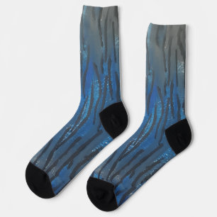 Zwarte Blauwe Grijze Lijn Kunst Sokken