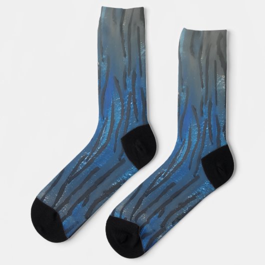Zwarte Blauwe Grijze Lijn Kunst Sokken (Links)