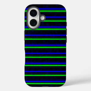 Zwarte blauwe groene strepen iPhone 16 hoesje