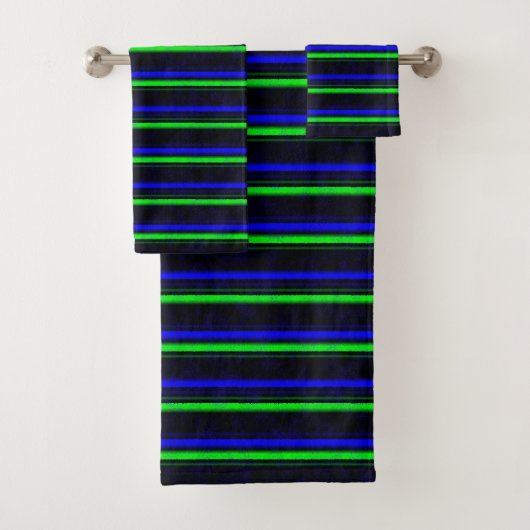 Zwarte Blauwe Groene Stripes Bad Handdoek (Insitu)