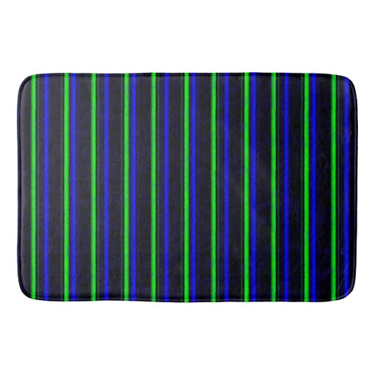 Zwarte Blauwe Groene Stripes Badmat (Voorkant)