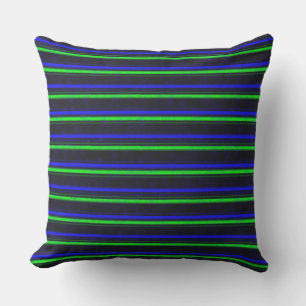Zwarte Blauwe Groene Stripes Buitenkussen