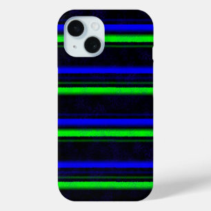 Zwarte Blauwe Groene Stripes iPhone 15 Case