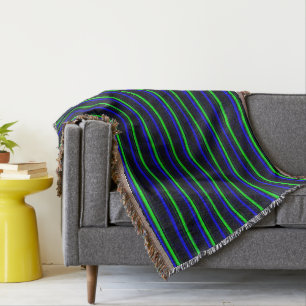 Zwarte Blauwe Groene Stripes Deken