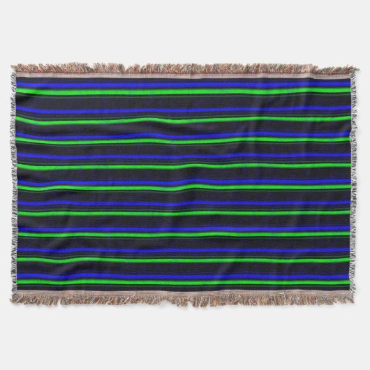 Zwarte Blauwe Groene Stripes Deken (Voorkant)