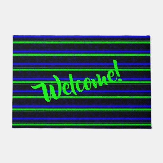 Zwarte Blauwe Groene Stripes Deurmat (Voorkant)