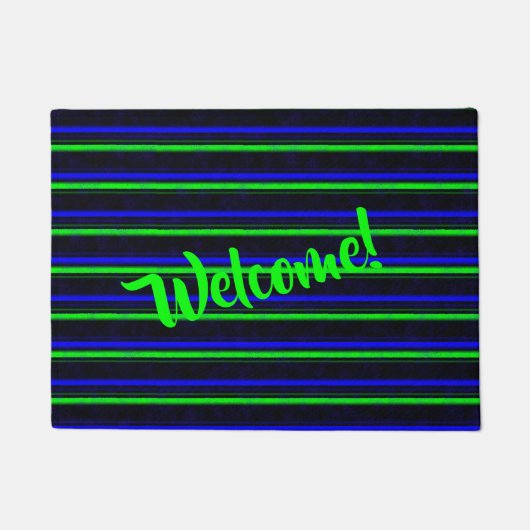 Zwarte Blauwe Groene Stripes Deurmat (Voorkant)