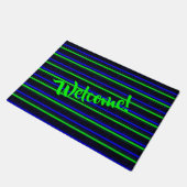 Zwarte Blauwe Groene Stripes Deurmat (Schuin)