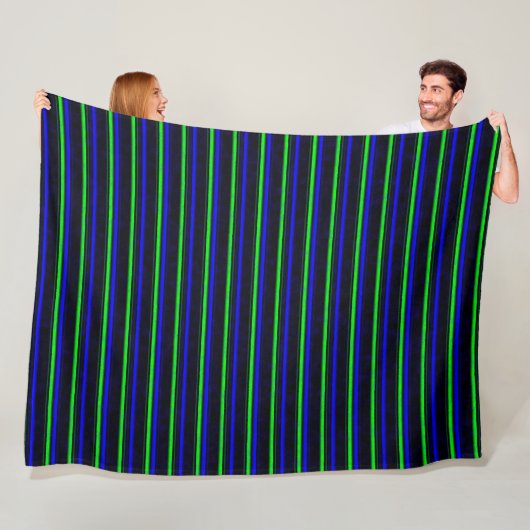 Zwarte Blauwe Groene Stripes Fleece Deken (In situ)
