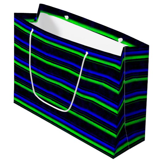 Zwarte Blauwe Groene Stripes Groot Cadeauzakje (Voorkant Gekanteld)