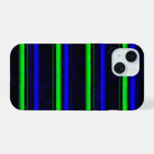 Zwarte Blauwe Groene Stripes iPhone 15 Case (Achterkant horizontaal)