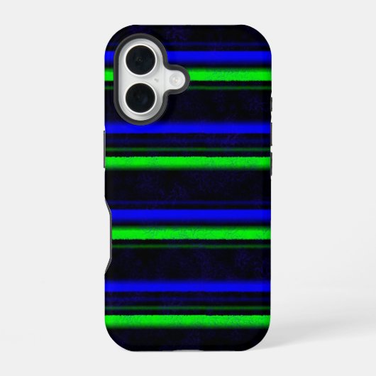 Zwarte Blauwe Groene Stripes iPhone 16 Hoesje (Achterkant)