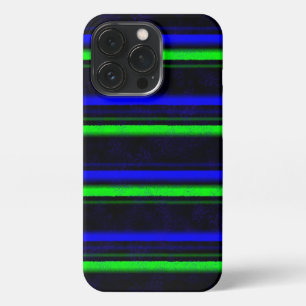 Zwarte Blauwe Groene Stripes iPhone 13 Pro Hoesje