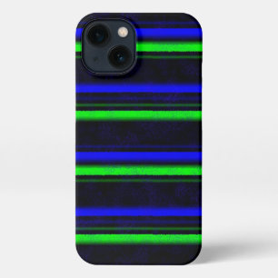 Zwarte Blauwe Groene Stripes iPhone 13 Hoesje