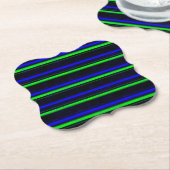 Zwarte Blauwe Groene Stripes Kartonnen Onderzetters (Gekanteld)