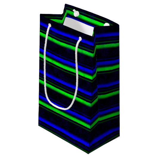 Zwarte Blauwe Groene Stripes Klein Cadeauzakje (Voorkant Gekanteld)