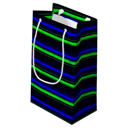Zwarte Blauwe Groene Stripes Klein Cadeauzakje (Achterkant Gekanteld)