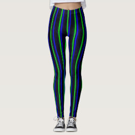 Zwarte Blauwe Groene Stripes Leggings