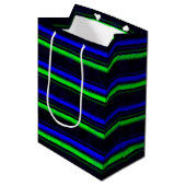 Zwarte Blauwe Groene Stripes Medium Cadeauzakje (Voorkant Gekanteld)