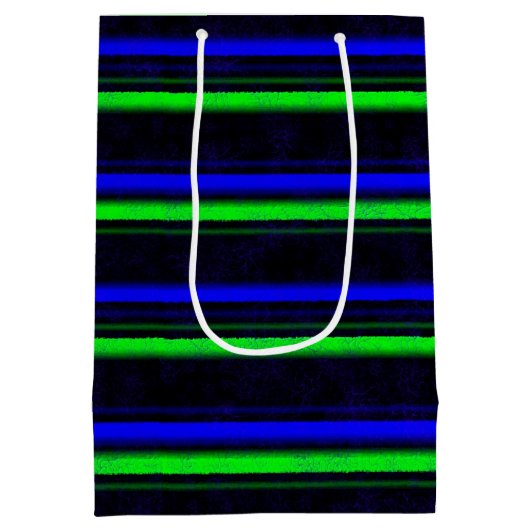Zwarte Blauwe Groene Stripes Medium Cadeauzakje (Achterkant)