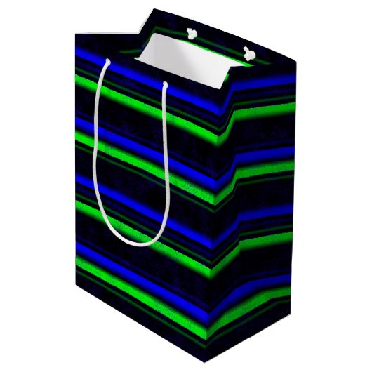 Zwarte Blauwe Groene Stripes Medium Cadeauzakje (Achterkant Gekanteld)