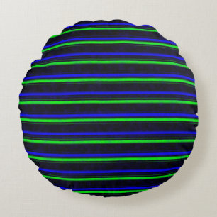 Zwarte Blauwe Groene Stripes Rond Kussen