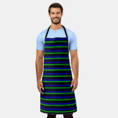 Zwarte Blauwe Groene Stripes Schort (Gedragen)