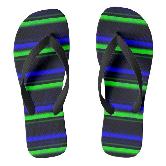 Zwarte Blauwe Groene Stripes Teenslippers (Voetbed)