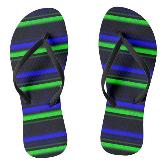 Zwarte Blauwe Groene Stripes Teenslippers (Voetbed)