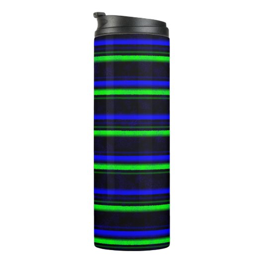 Zwarte Blauwe Groene Stripes Thermosbeker (Geroteerd rechts)