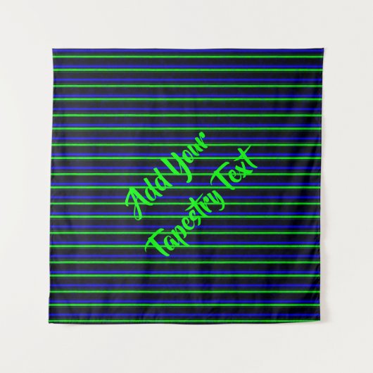 Zwarte Blauwe Groene Stripes Wandkleed (Voorkant)