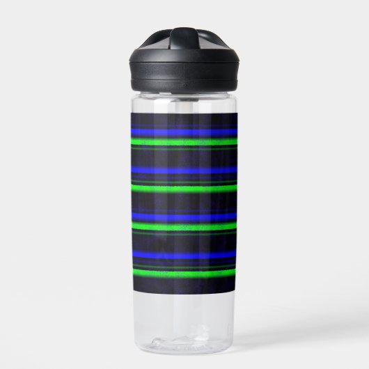 Zwarte Blauwe Groene Stripes Waterfles (Voorkant)