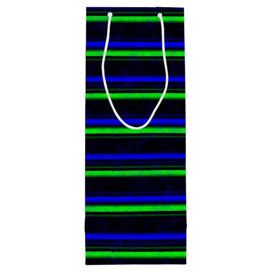Zwarte Blauwe Groene Stripes Wijn Cadeautas (Achterkant)