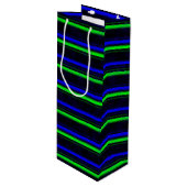 Zwarte Blauwe Groene Stripes Wijn Cadeautas (Voorkant Gekanteld)