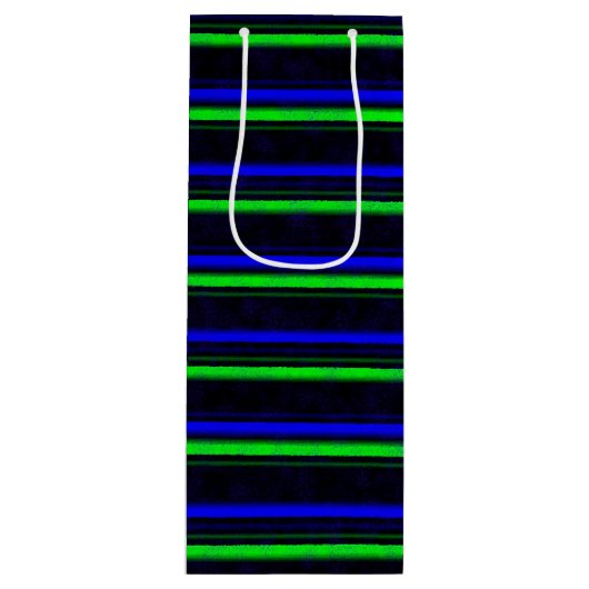 Zwarte Blauwe Groene Stripes Wijn Cadeautas (Voorkant)