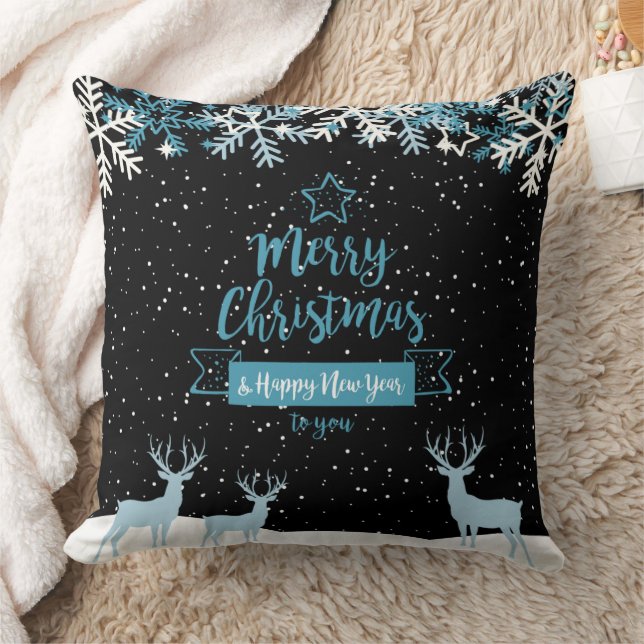 Zwarte Blauwe Kerst Kussen (Deken)