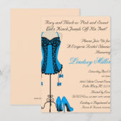 Zwarte & Blauwe Lingerie Bridal Shower Invitation Kaart (Voorkant / Achterkant)