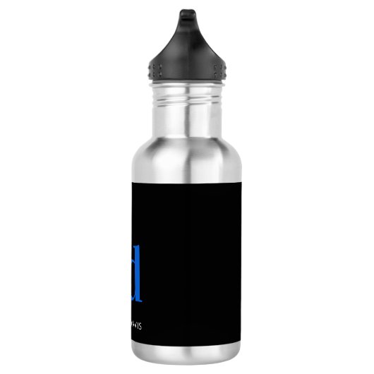 Zwarte blauwe monogram, moderne naam waterfles  (Rechts)