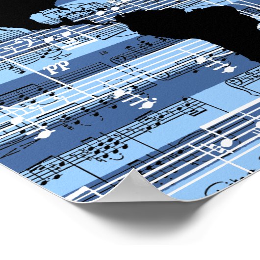 zwarte/blauwe muziek naar de wereld poster (Hoek)