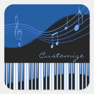Zwarte & Blauwe Muzikale Melodie Vierkante Sticker