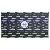 Zwarte & Blauwe Naam + Waterverf Monogram Shark Kussensloop (Voorkant-Links)