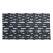 Zwarte & Blauwe Naam + Waterverf Monogram Shark Kussensloop (Achterkant-Links)