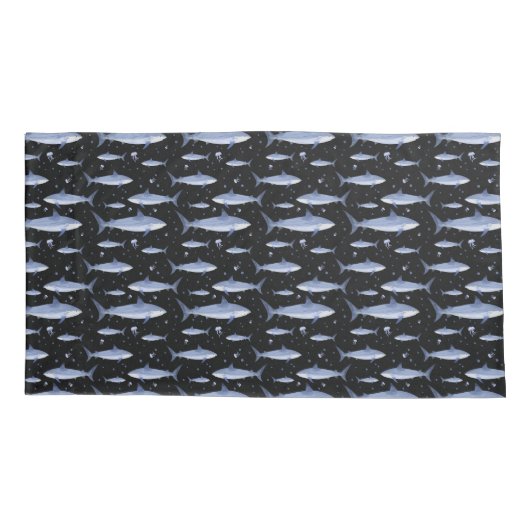 Zwarte & Blauwe Naam + Waterverf Monogram Shark Kussensloop (Achterkant-Links)