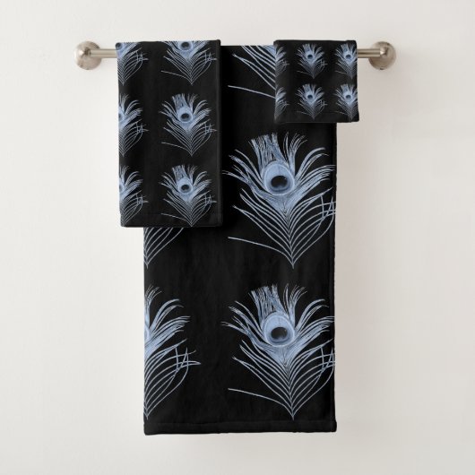 ZWARTE BLAUWE PEACOCK-VEREN BATHROOM TOWEL-SET BAD HANDDOEK (Insitu)