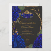 Zwarte Blauwe Rozen Gouden Prinses Quinceañera Kaart (Voorkant)