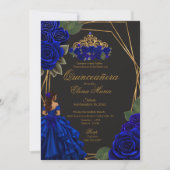 Zwarte Blauwe Rozen Gouden Prinses Quinceañera Kaart (Voorkant)